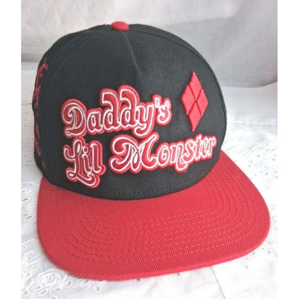 Suicide Squad Embroidered Graphics Red On Black Skater Snapback Hat Wool Blend